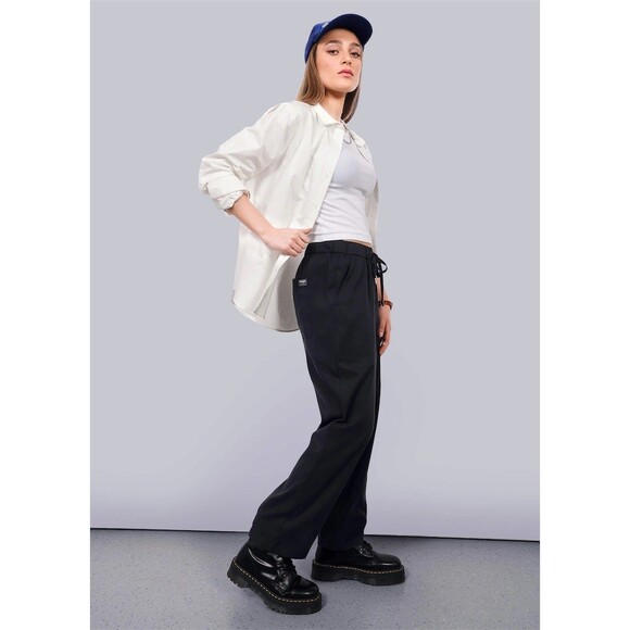 Wildfang Empower Drawstring Pants Womens Black Straight Leg Pull On- NWT - Picture 2 of 13